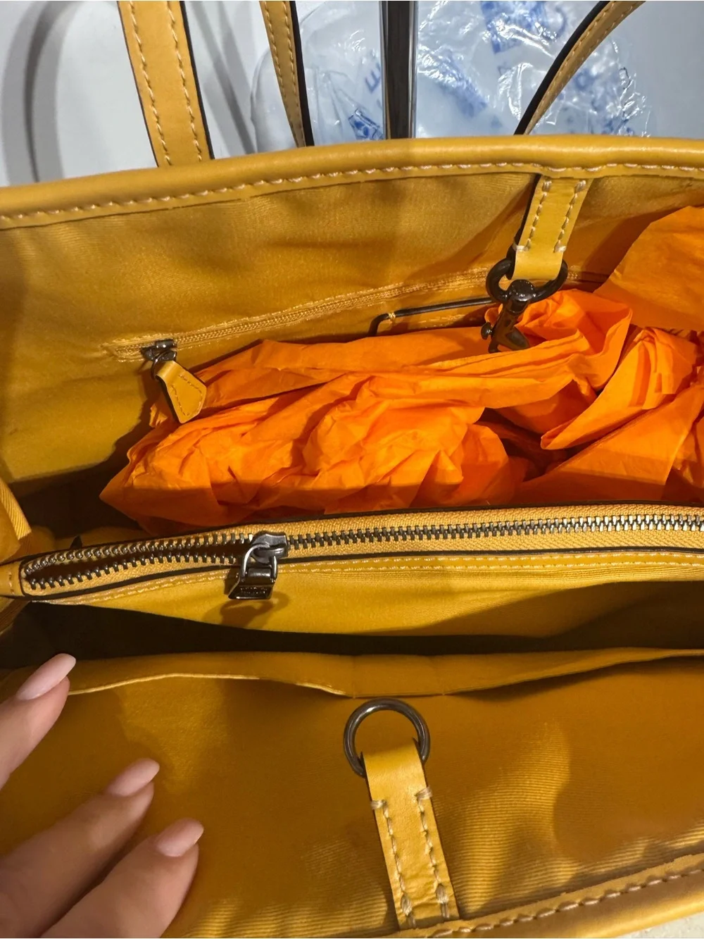Coach Beige Signature Canvas Satchel with Yellow Trim